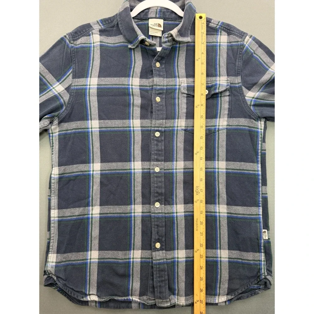 The North Face Plaid Flannel Button Down Shirt Navy Blue Granola Gorpcore Mens M